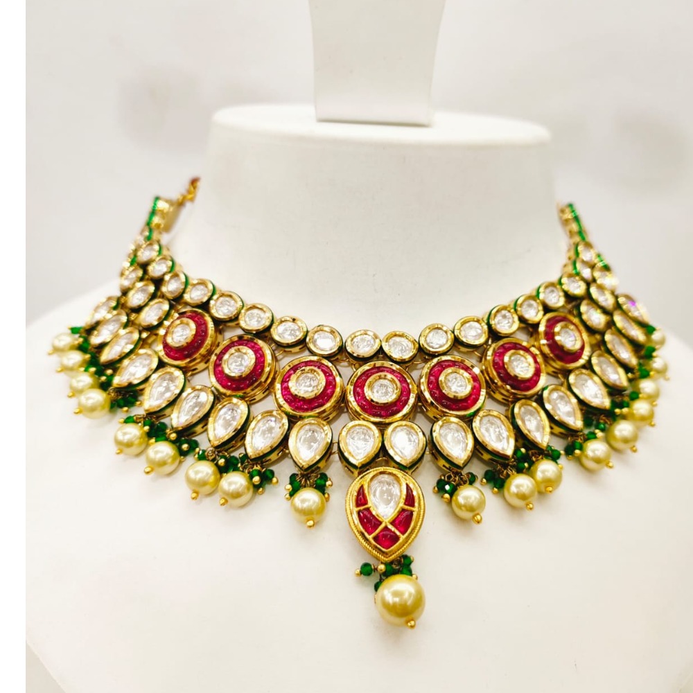 Ruby gold moti & emerald stone and choker kundan necklace set 1479
