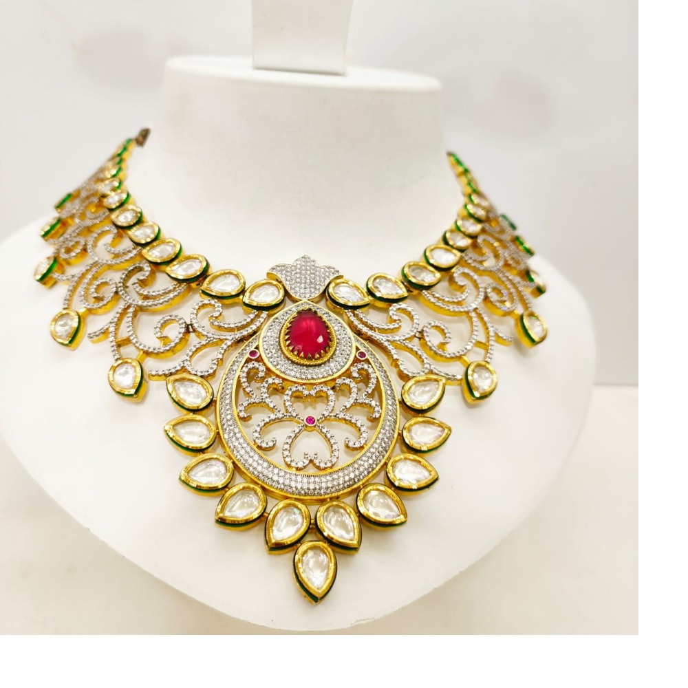 Full kundan work with with middle ruby stone and antique set for women 1478