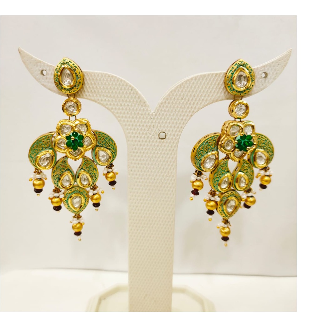Antique design with kundan and choker emerald flower design necklace set 1472 - Image 2