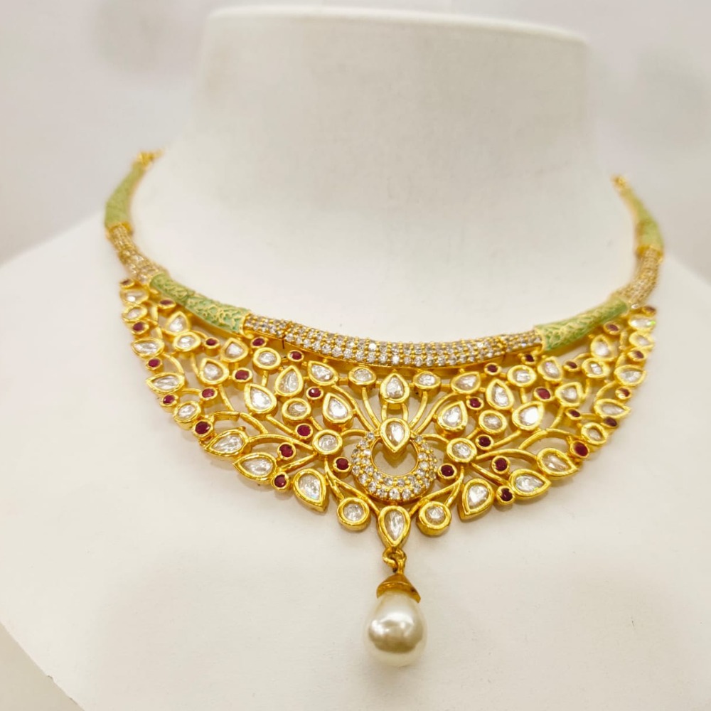 Antique choker with maharani set kundan work and hanging moti set 1466