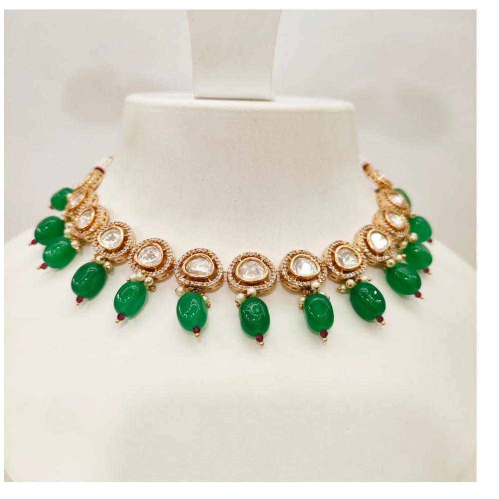 Antique kundan choker with hanging emerald stone necklace set 1464