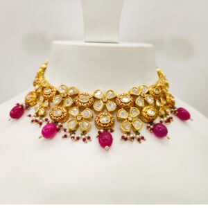 Antique choker kundan with hanging ruby stone necklace set 1461