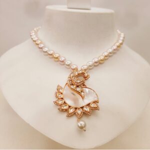 Peacock style design with antique white Pearl Choker kundan work Necklace set 1457