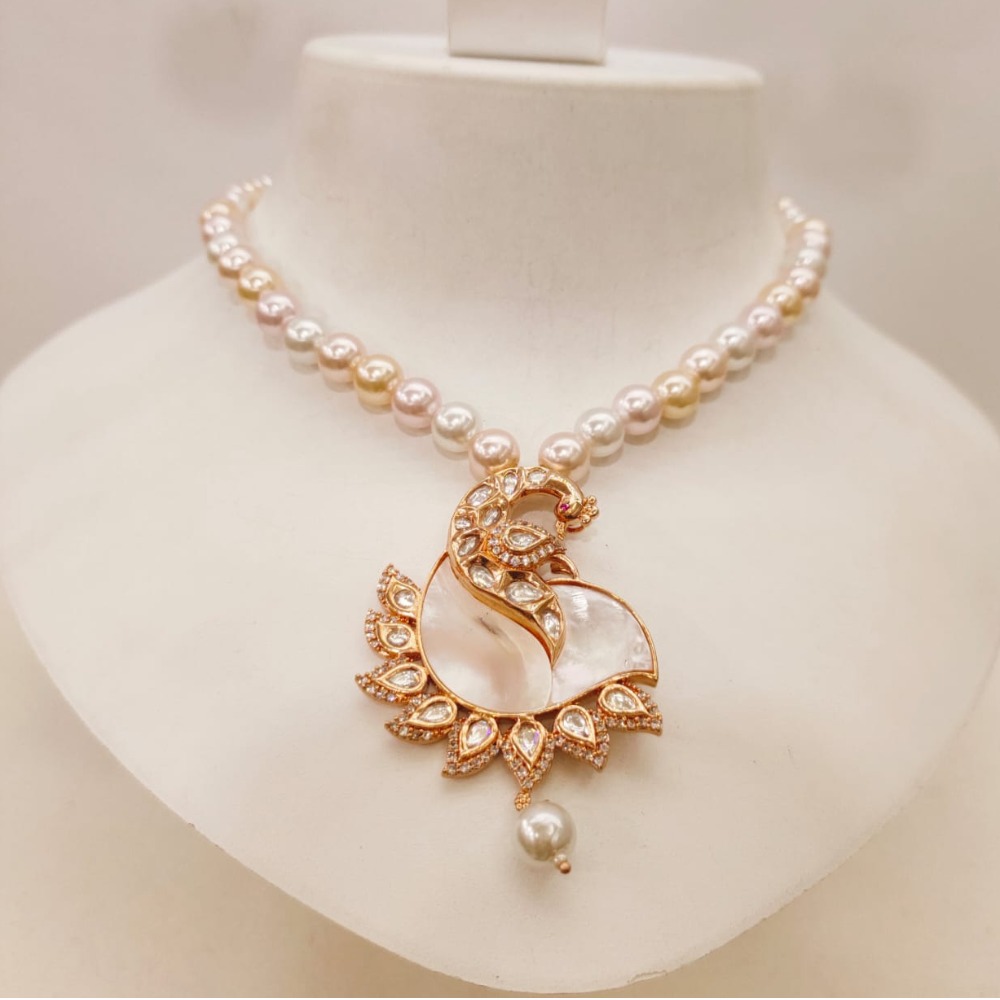 Peacock style design with antique white Pearl Choker kundan work Necklace set 1457