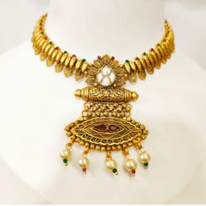 Traditional Pearl Jewellery Sets with kundan work gold plated necklace set 1452