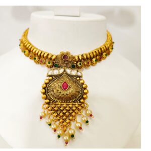 Choker emerald and ruby stone with Gold plated necklace set 1451