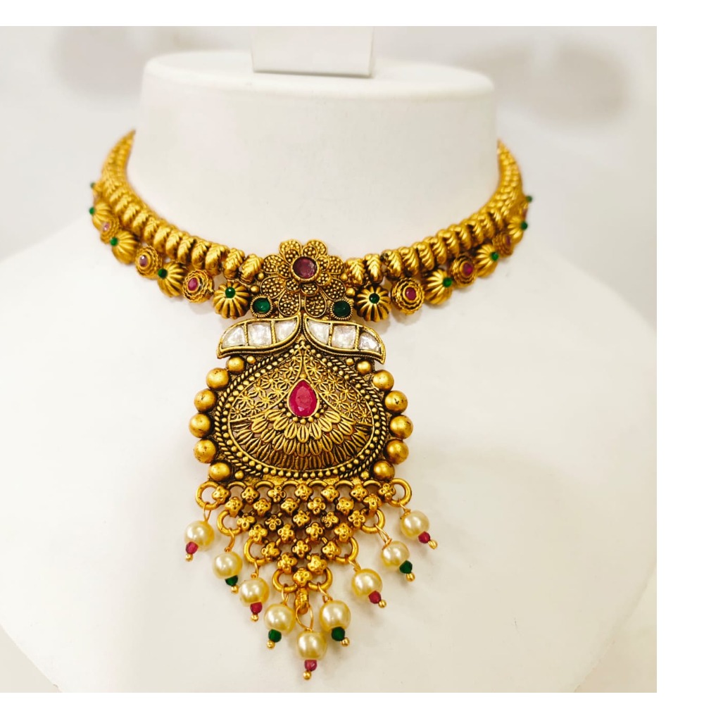 Choker emerald and ruby stone with Gold plated necklace set 1451