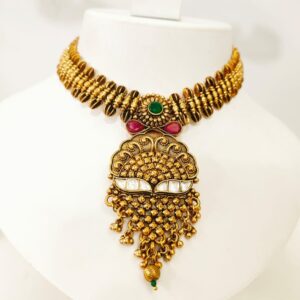 Gold plated with choker emerald and ruby stone necklace set 1450