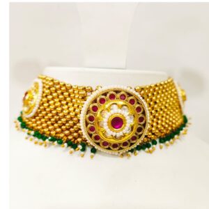 Full choker with middle round design gold plated necklace set 1399