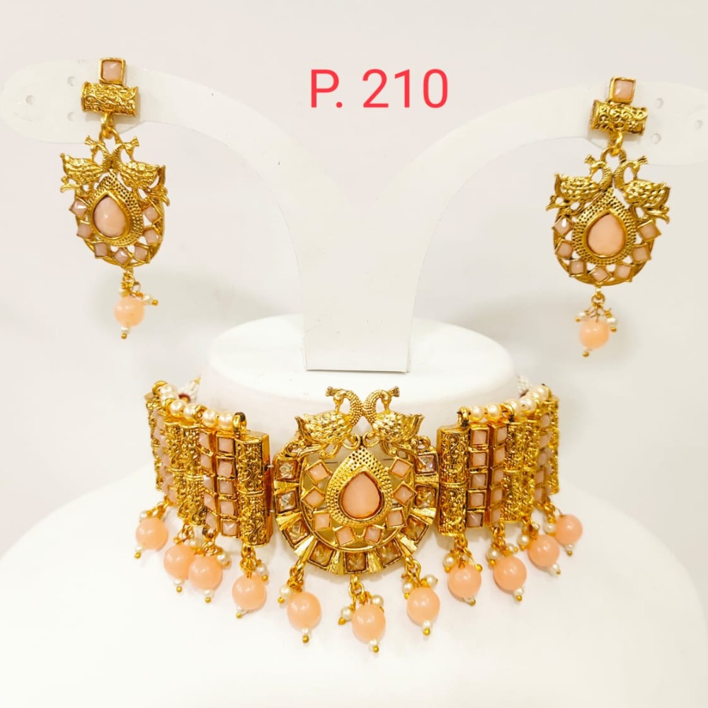 full choker with peacock style design with pink hanging set 1393 - Image 3