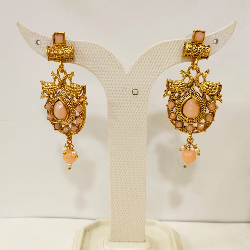 full choker with peacock style design with pink hanging set 1393 - Image 2