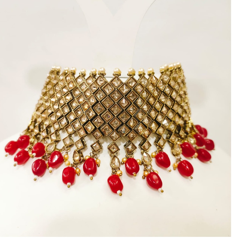 Different styles antique full choker with handing red beads necklace set 1392