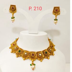 Antique Square Shape Gold plated choker set with Bead design 1355
