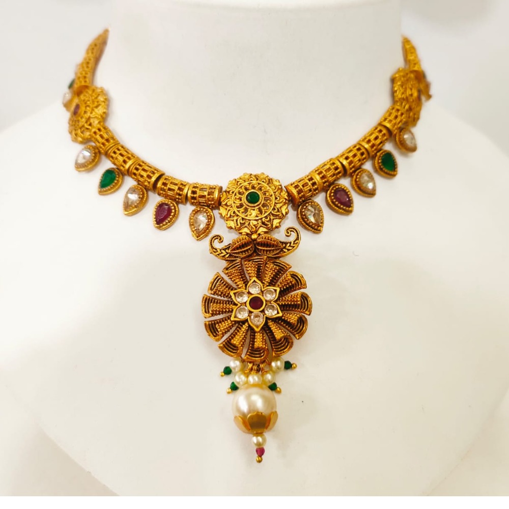 Long with multi color stone choker with attractive butti 1381 - Image 2