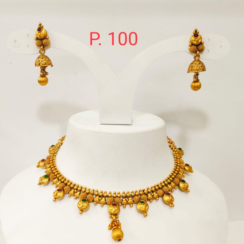Mini choker set with gold plated and ruby stone 1380