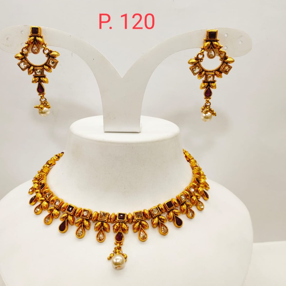Square Shape Traditional Gold Plated kundan work mini Choker Set 1354