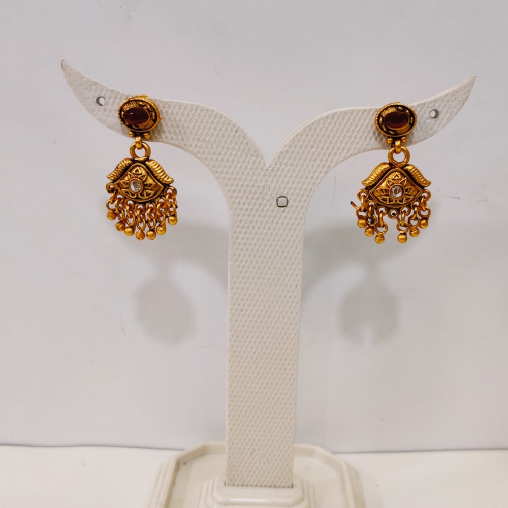 Choker gold plated with ruby stone necklace set 1377 - Image 3