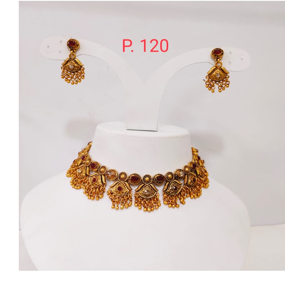 Choker gold plated with ruby stone necklace set 1377