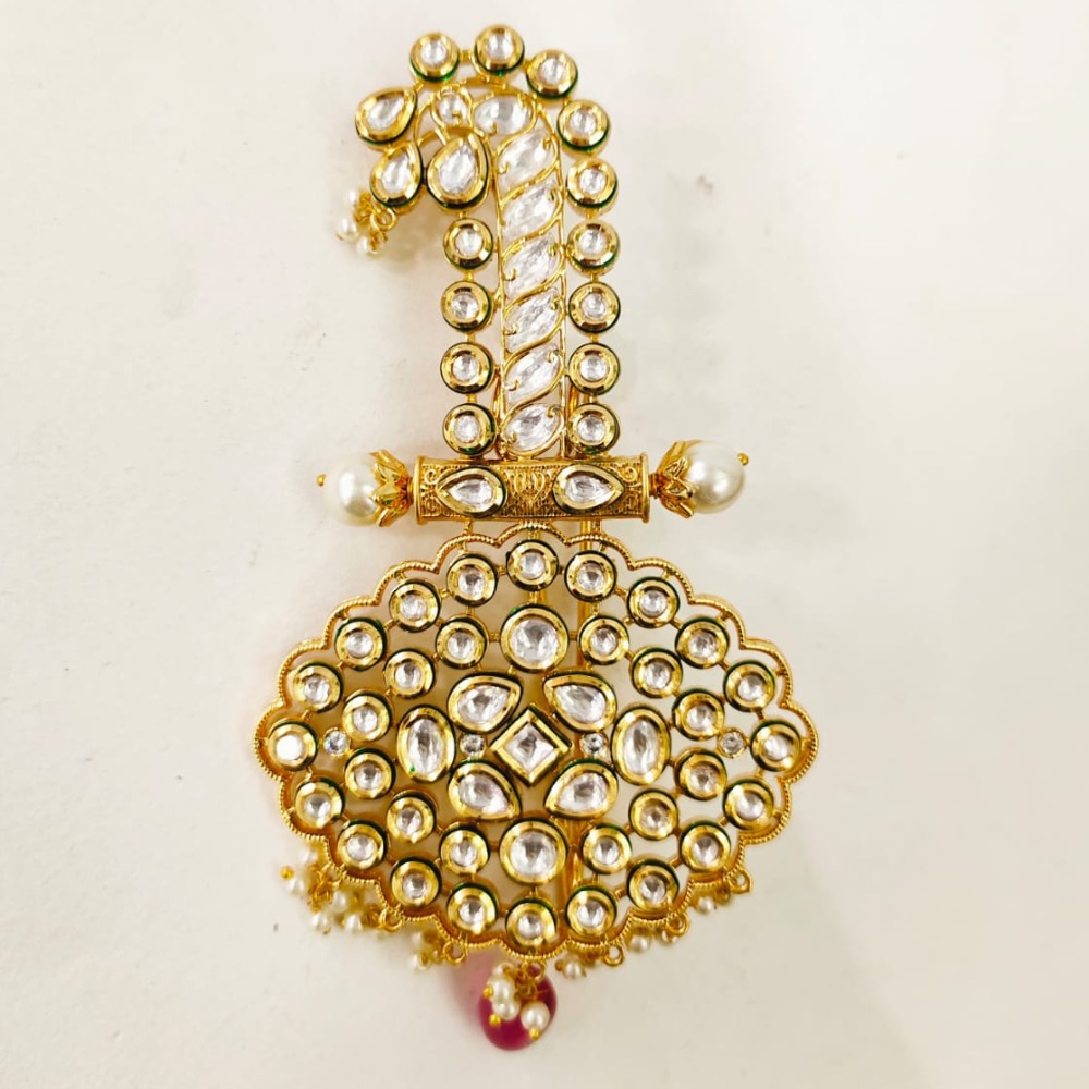 Kundan work with antique design kalgi for man 1374