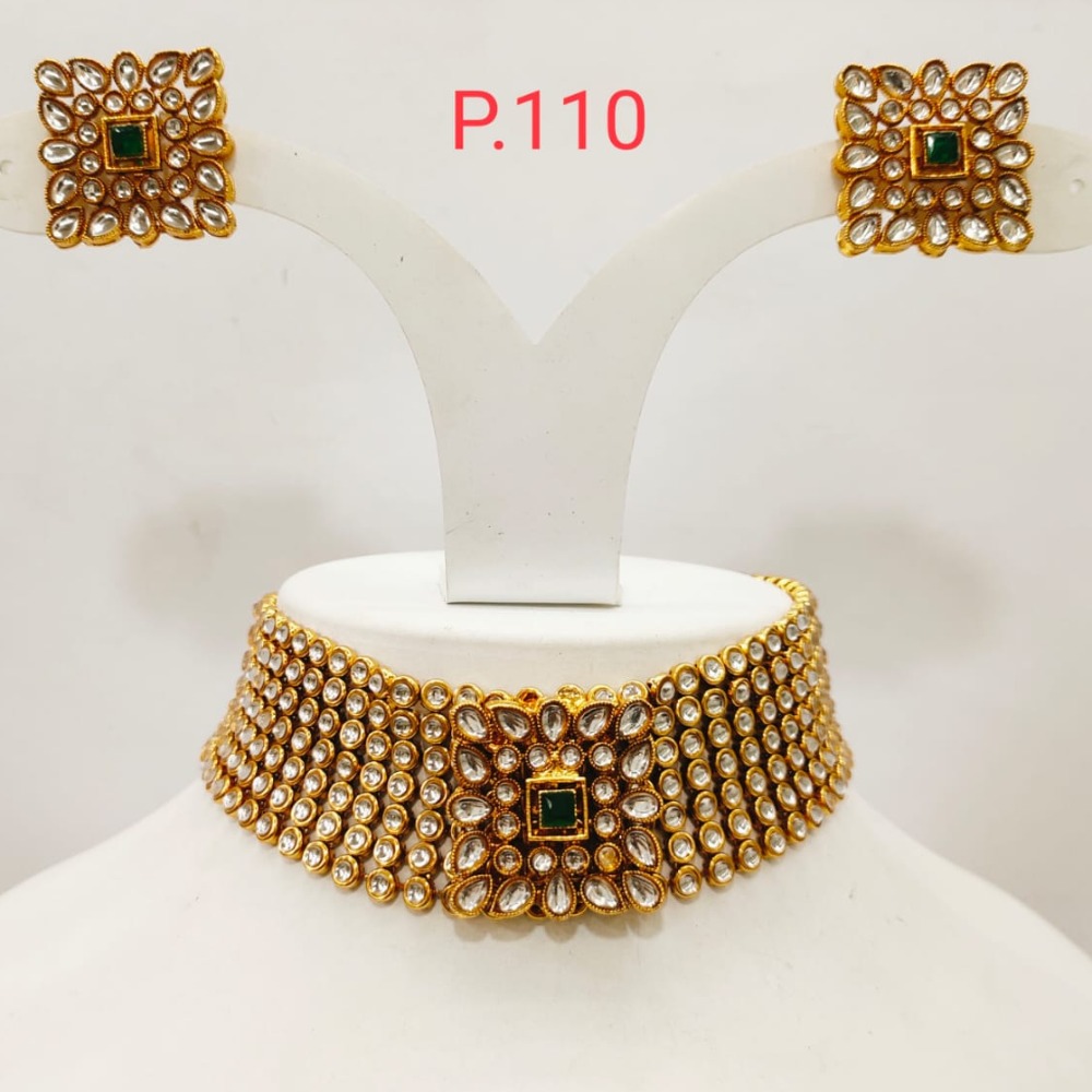 Gold Plated Bridal kundan polki stone choker set 1327