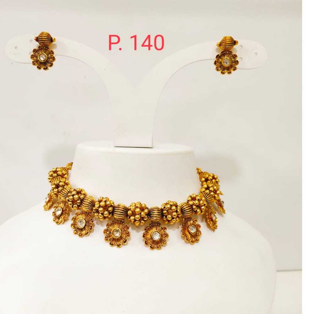 Gold plated with flower design choker set 1343