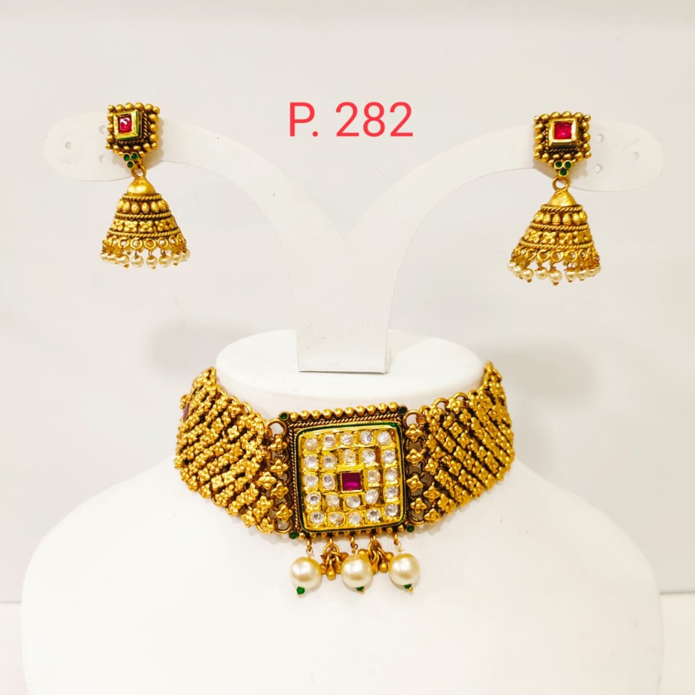 Watch style pendal full choker kundan necklace set 1342