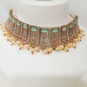 Mint stone platinum polish CZ necklace set