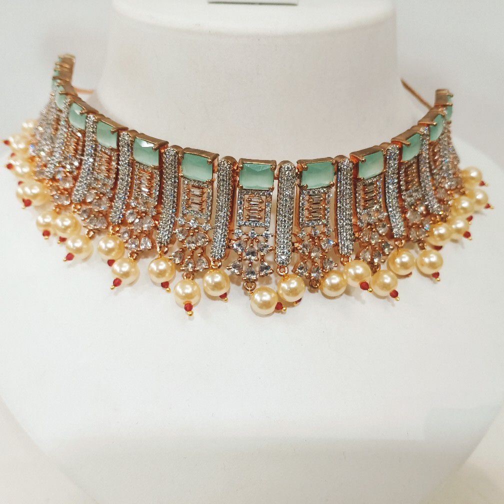 Mint stone platinum polish CZ necklace set