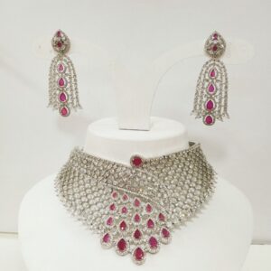 CZ necklace set ruby stone setting