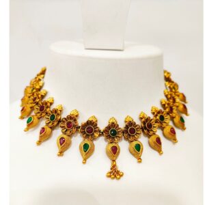 Gold plated hanging ruby and emerald with choker kundan set 1303