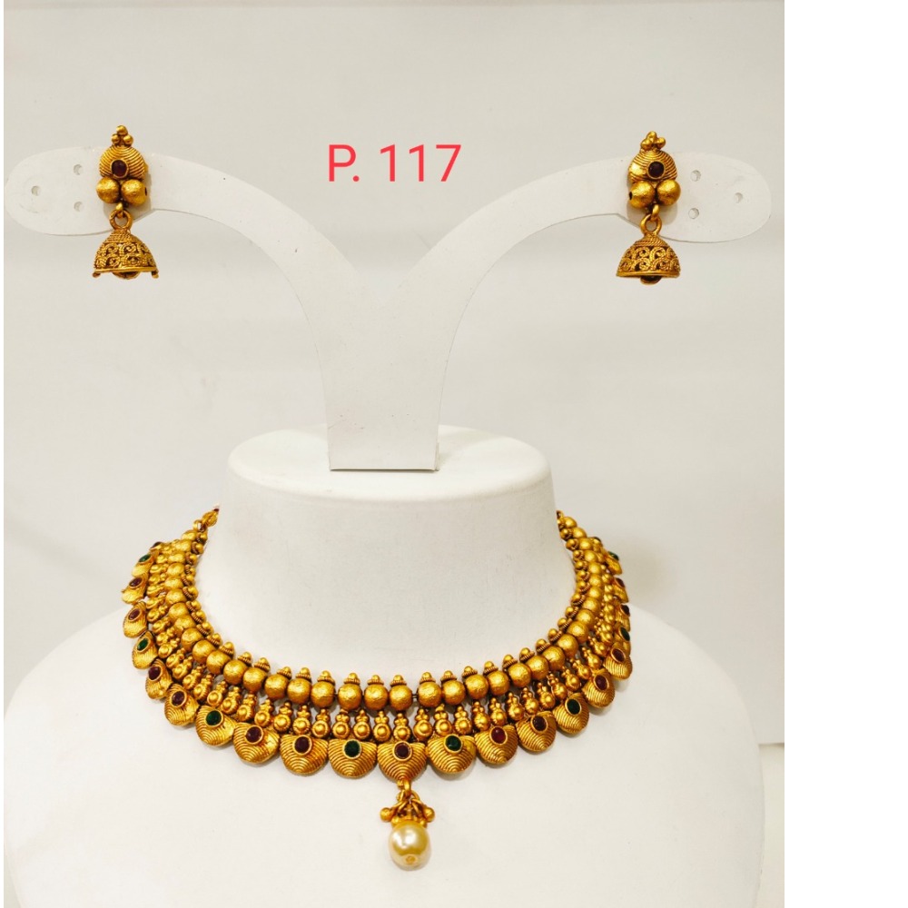 Gold plated with emerald and ruby choker set 1299