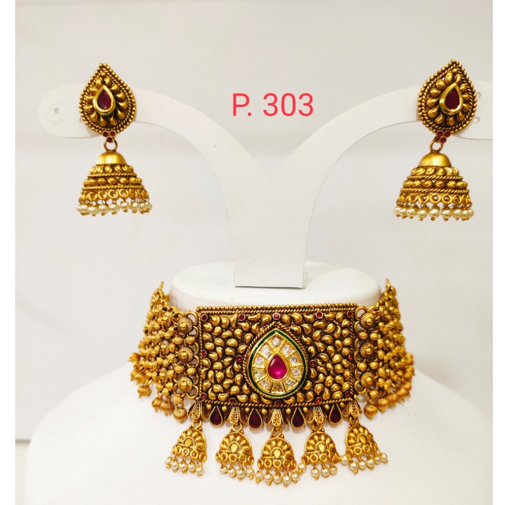 Antique gold polish ruby chowki stone with new design 1297