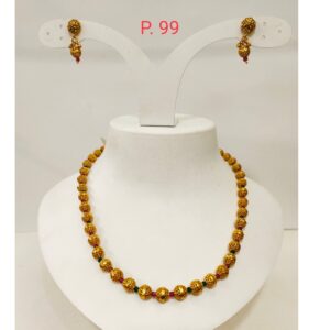 Antique gold plated bead mala necklace set with earring for women 1295