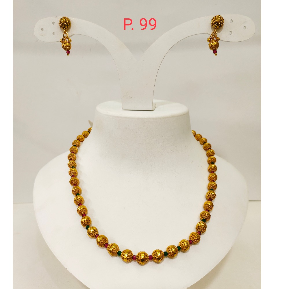 Antique gold plated bead mala necklace set with earring for women 1295
