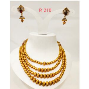 Antique Gold Bead 4 line mala Necklace set with Earrings for women 1294