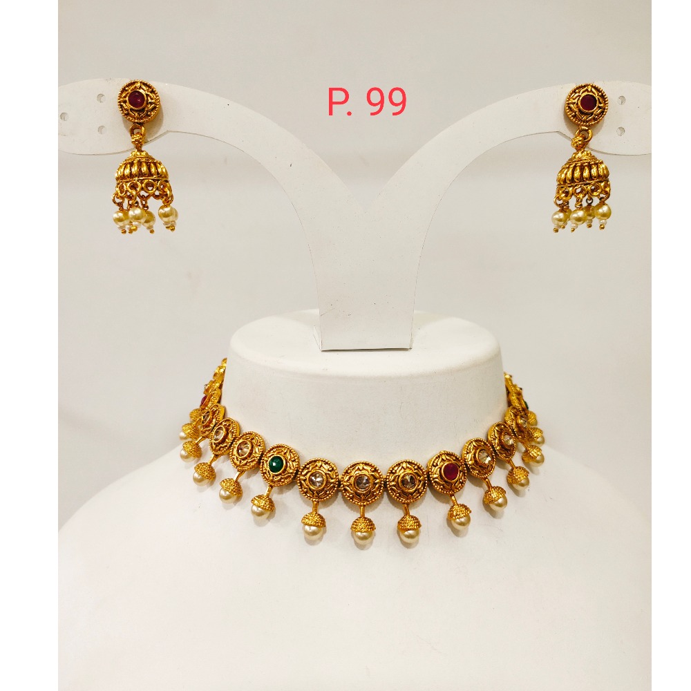 Kundan choker with Emerald and ruby stone & hanging white moti 1291