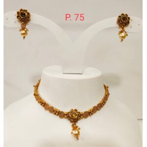 Traditional ethnic gold plated  mini choker necklace set for women 1288