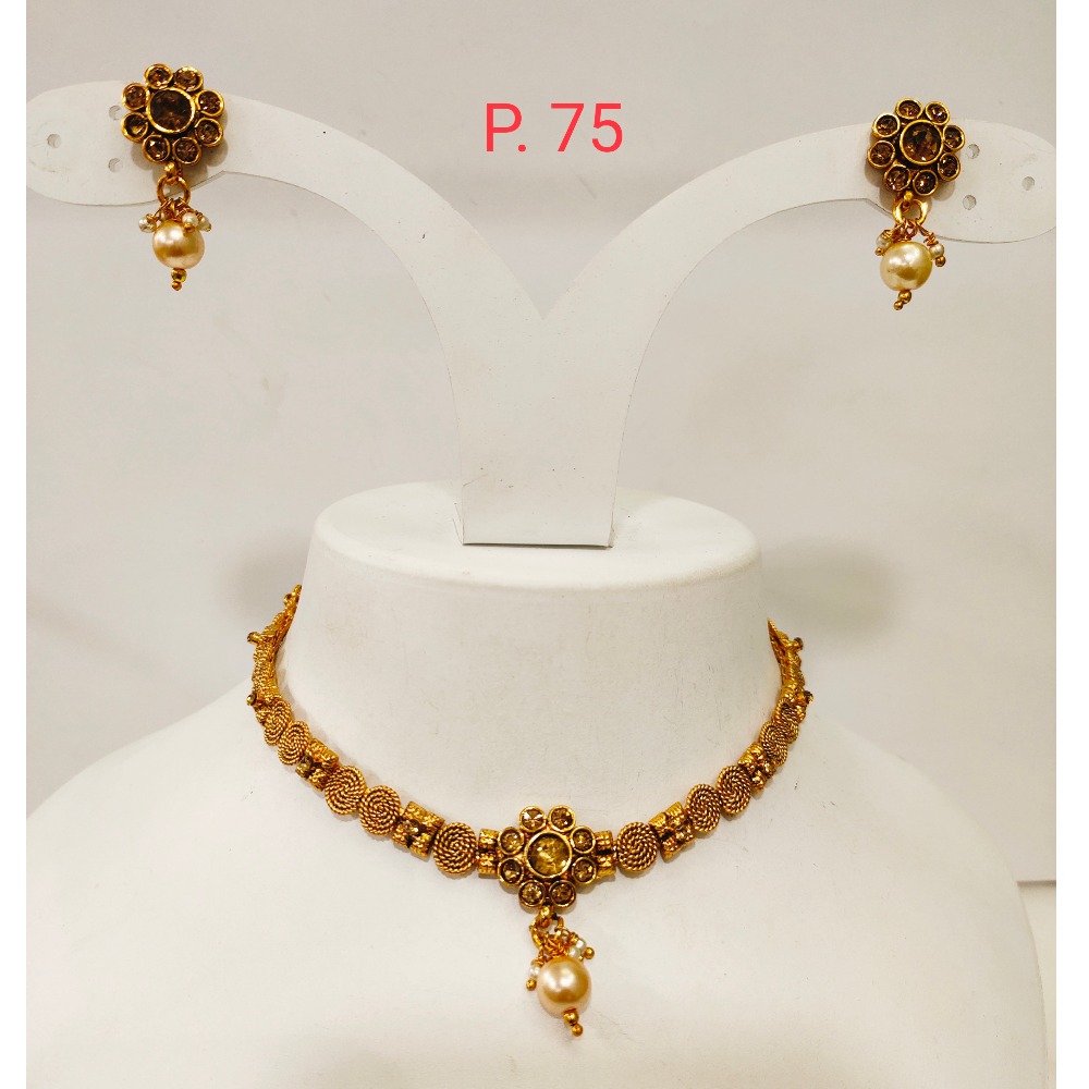 Traditional ethnic gold plated  mini choker necklace set for women 1288