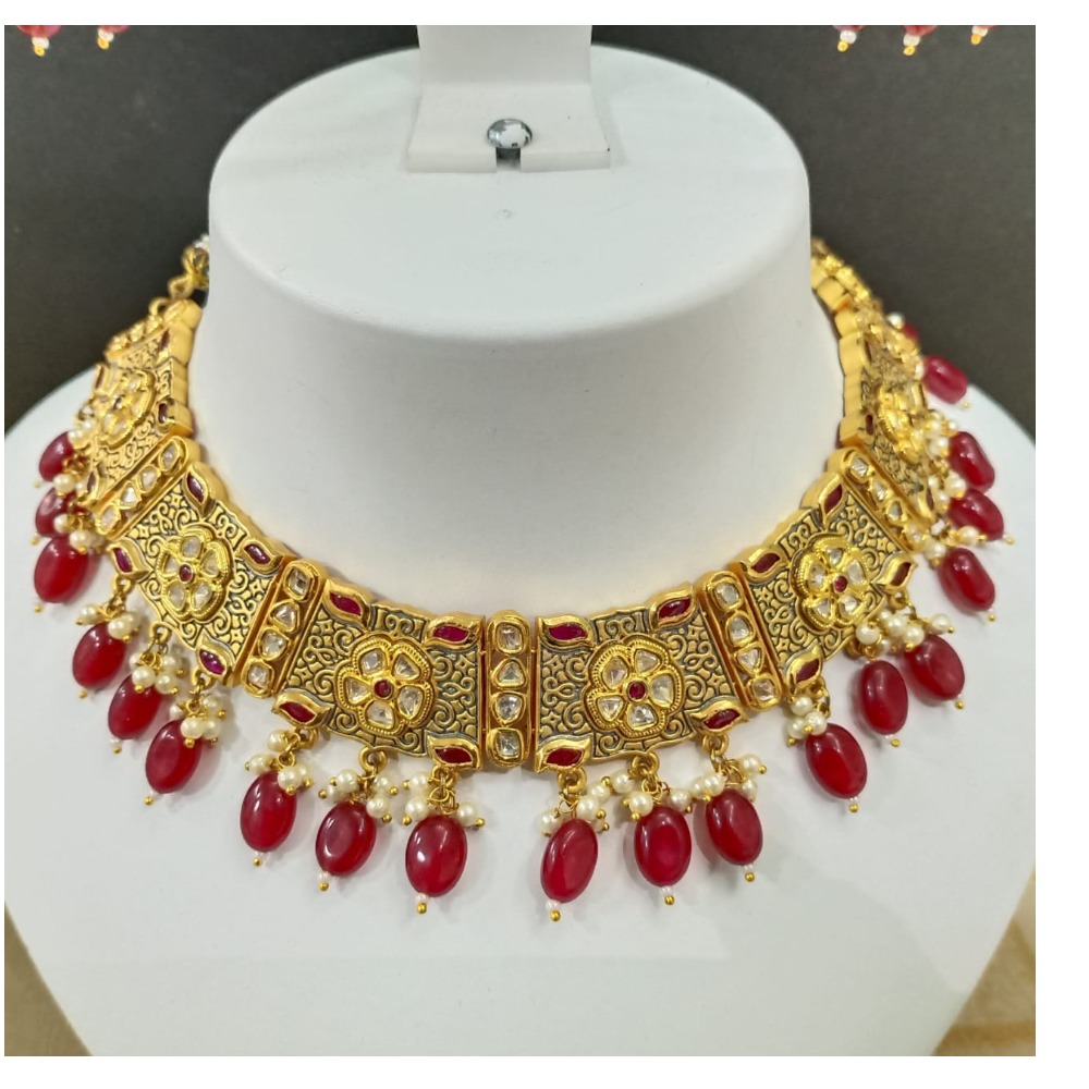 Maharani style design with kundan and hangin ruby set 1286
