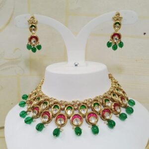 Kundan work with emerald and ruby choker necklace set 1281