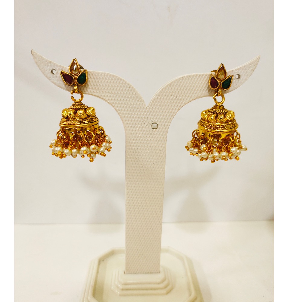 Antique gold plated wedding choker set combination with hanging moti & ruby stone 1279 - Image 3