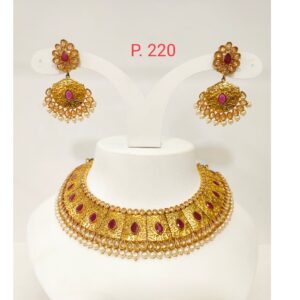 Antique Gold plated choker set with Red(ruby) Stone & Bead 1275