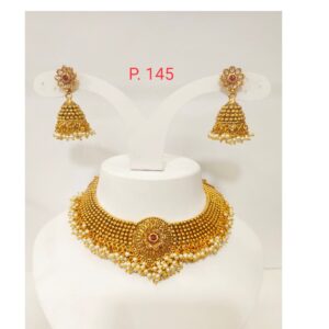 Gold plated wedding jewellery pearl choker necklace set for women 1273