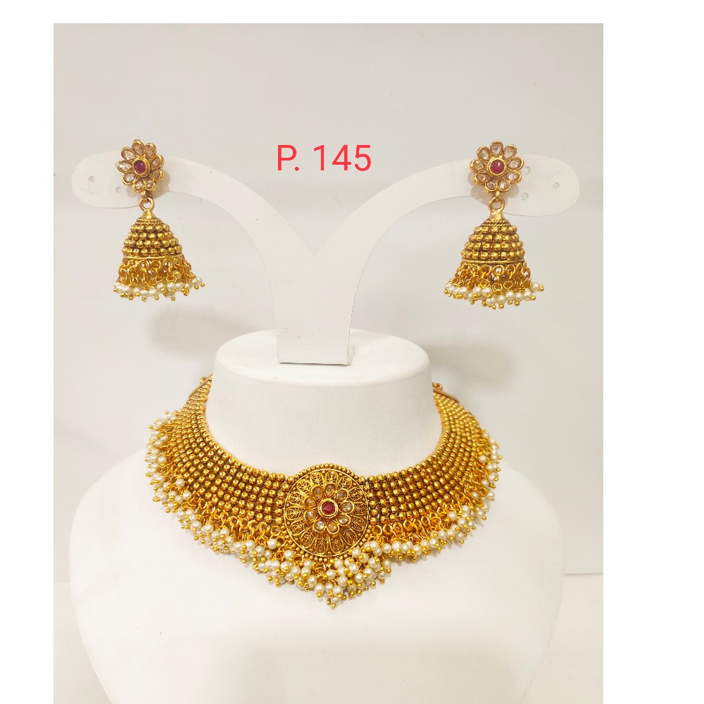 Gold plated wedding jewellery pearl choker necklace set for women 1273