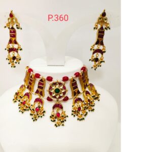 Beautiful read(ruby) kundan work choker necklace set 1232