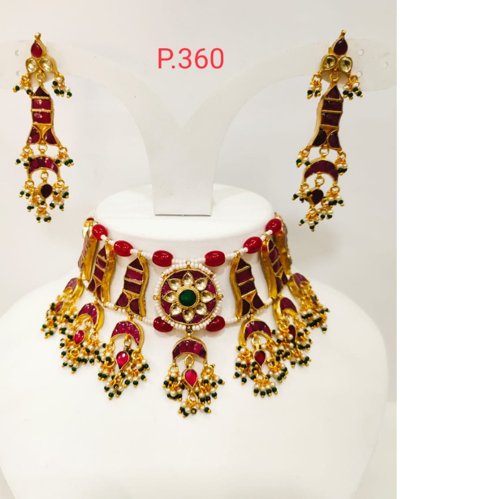 Beautiful read(ruby) kundan work choker necklace set 1232