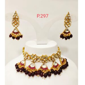 Traditional Kundan & ruby(Red) Pearl Choker Necklace Set 1231