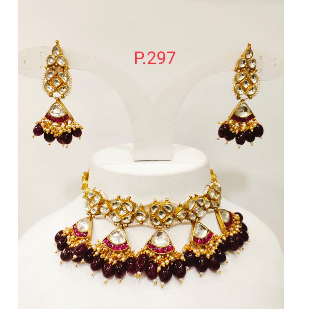 Traditional Kundan & ruby(Red) Pearl Choker Necklace Set 1231