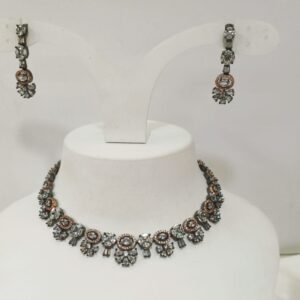 C.z diamond oxidize ( black) polish mini choker style necklace set 1228