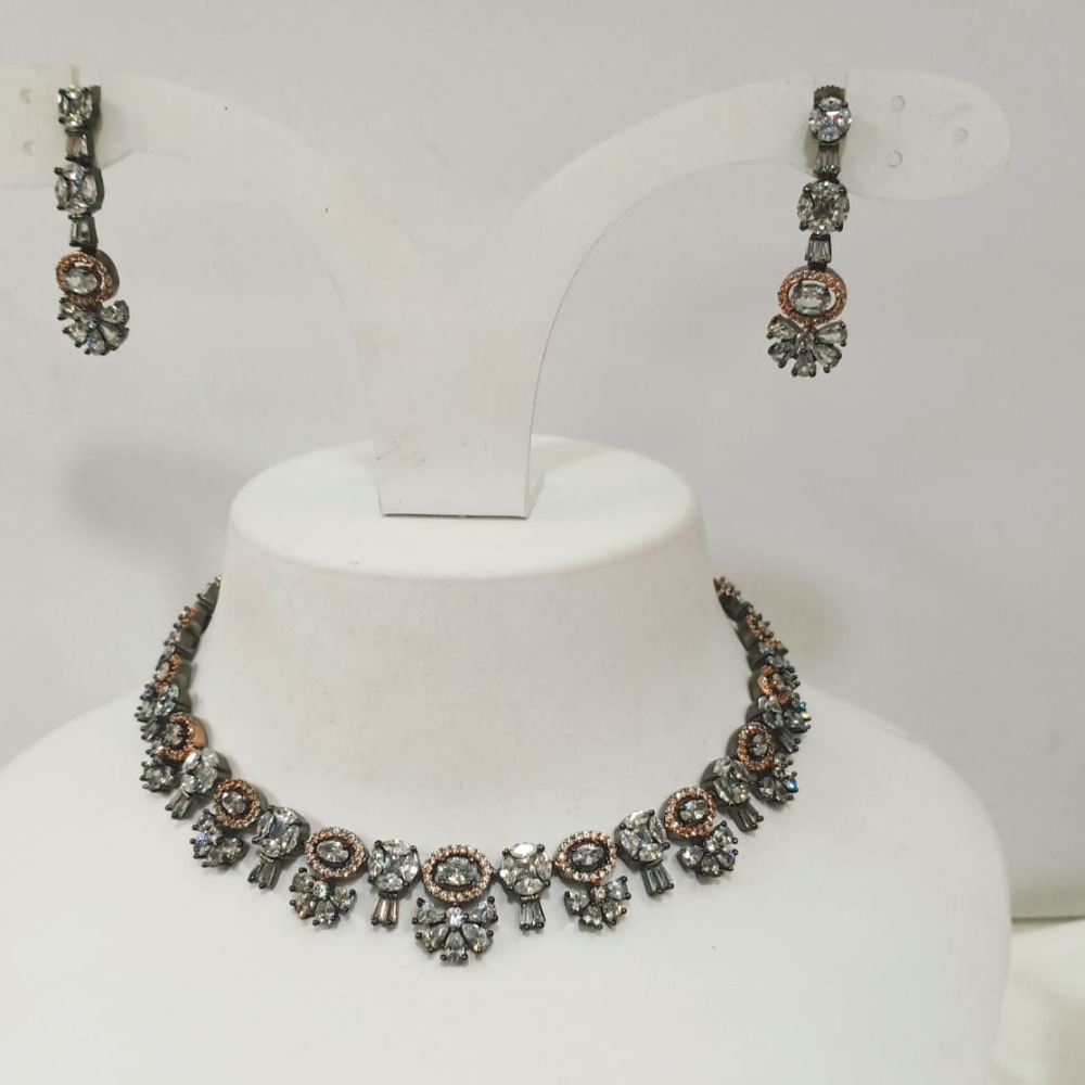 C.z diamond oxidize ( black) polish mini choker style necklace set 1228
